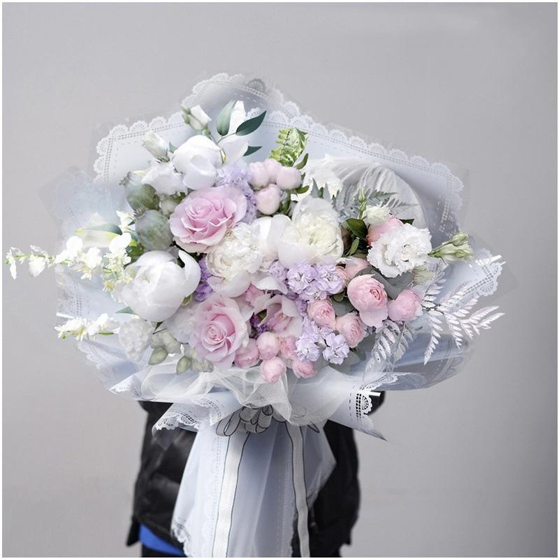 lace edged cellophane flower wrapping paper