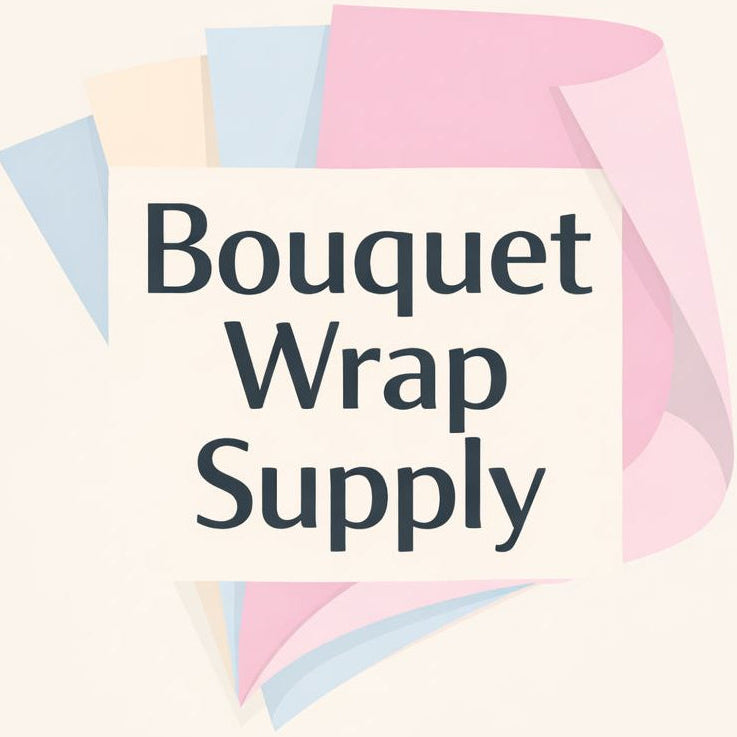 Bouquet Wrap Supply logo with colorful paper in the background