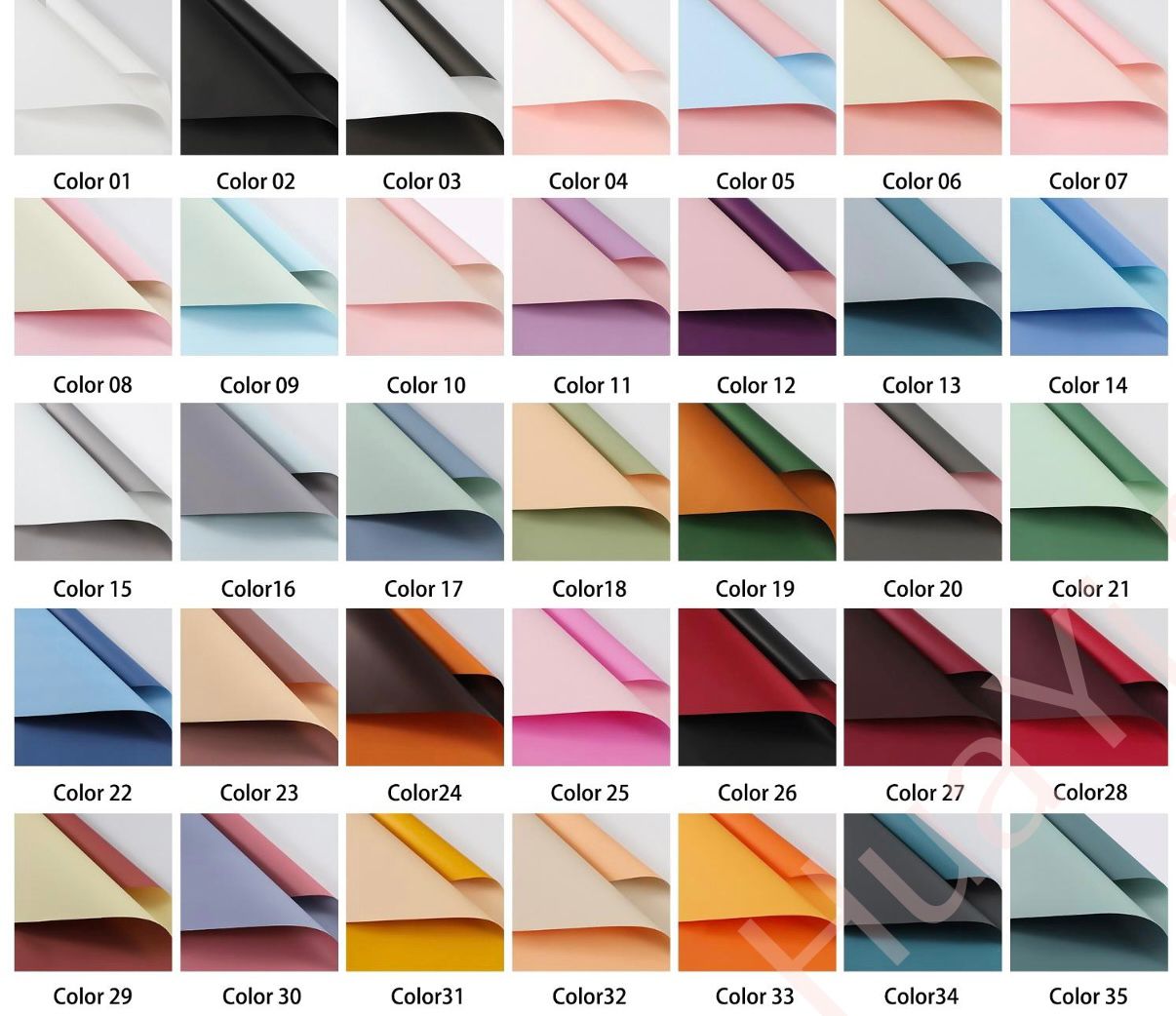 Color swatches of fabric samples in various colors