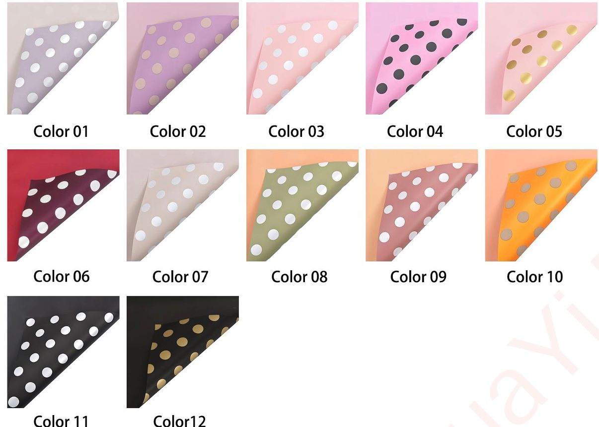 Color swatches with polka dot patterns on a white background